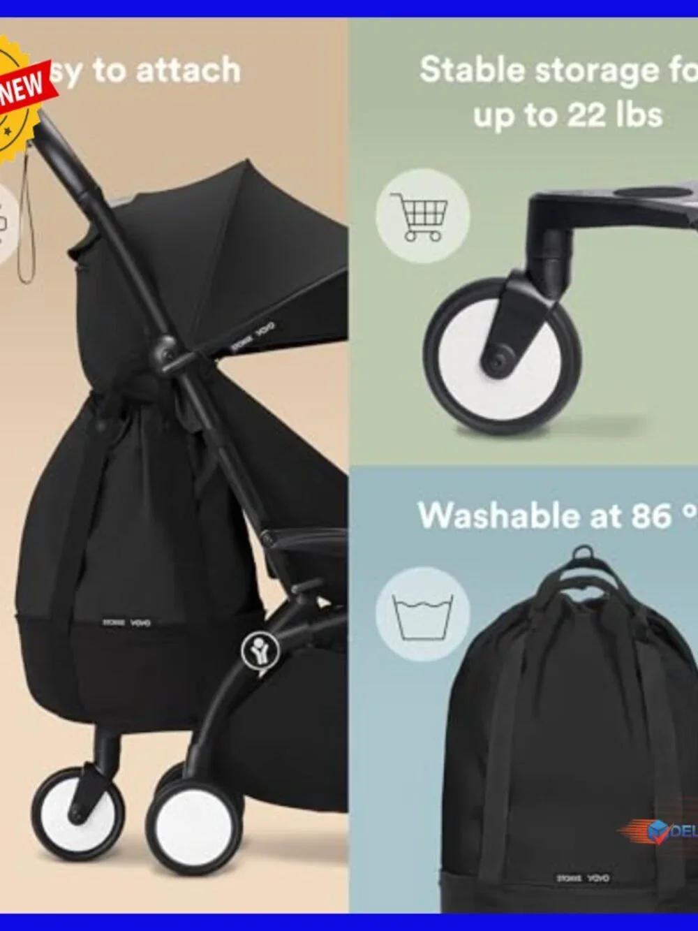 Sturdy Stroller Storage Bag with Wheel Base and Hooks